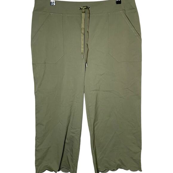 Chico's Pants NWT Women's Size 2 (Large) Olive Pull-On Scallop Hem Pockets - Picture 1 of 7